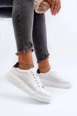 Online Evento Damskie Skórzane Sneakersy Na Platformie Białe Gatira