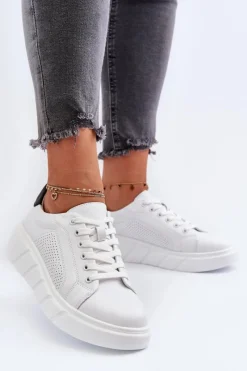 Online Evento Damskie Skórzane Sneakersy Na Platformie Białe Gatira