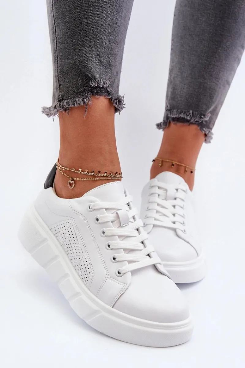 Online Evento Damskie Skórzane Sneakersy Na Platformie Białe Gatira