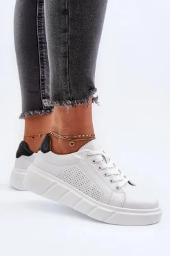 Online Evento Damskie Skórzane Sneakersy Na Platformie Białe Gatira