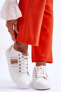 Buty Sportowe Na Platformie|Sneakersy Damskie>Boto Damskie Skórzane Sneakersy Z Ćwiekami Biało-Złote Dory