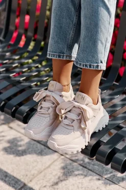 Buty Sportowe Na Platformie>CheBello Damskie Skórzane Sneakersy Beżowe 4583 Beżowy