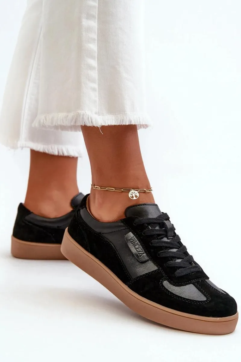 Sale Damskie Skórzane Sneakersy Czarne Vinceza 7333 Damskie Sneakersy Damskie