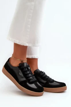 Sale Damskie Skórzane Sneakersy Czarne Vinceza 7333 Damskie Sneakersy Damskie