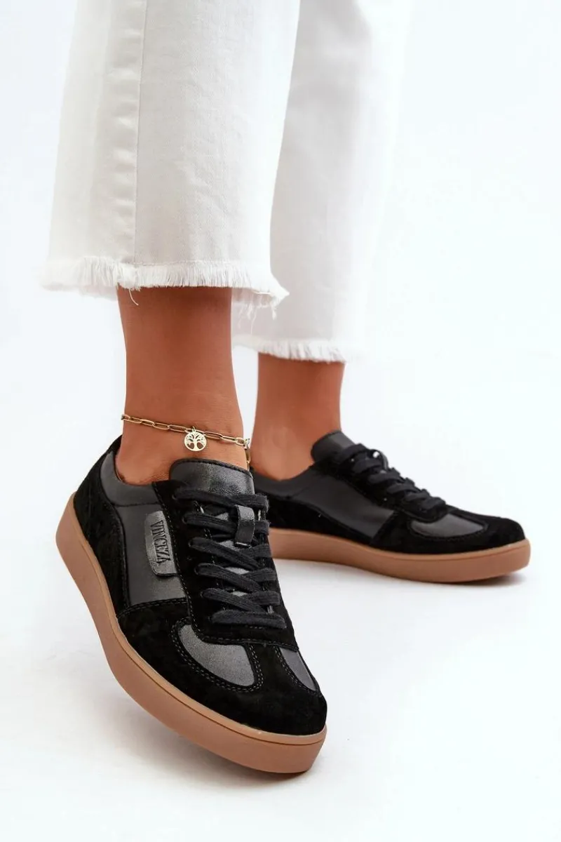 Sale Damskie Skórzane Sneakersy Czarne Vinceza 7333 Damskie Sneakersy Damskie
