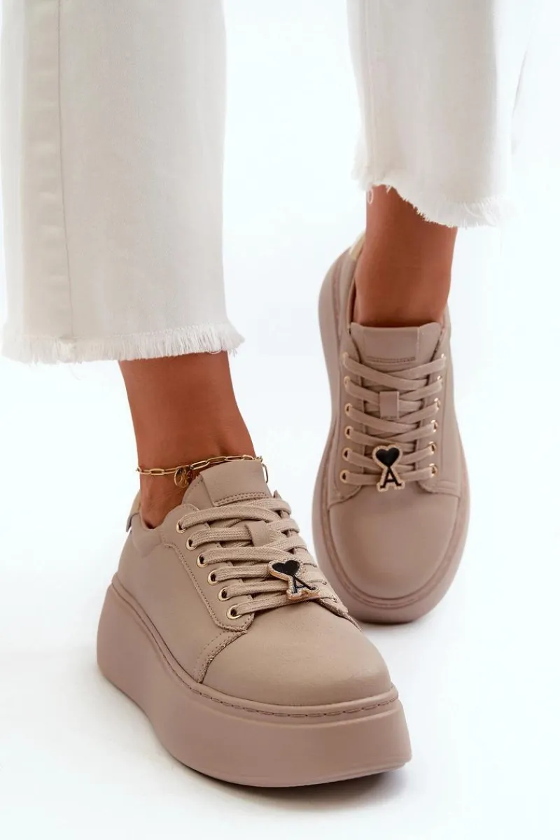 Sneakersy Damskie>Buty damskie Vinceza Damskie Skórzane Sneakersy Na Platformie Beżowe Vinceza 66700