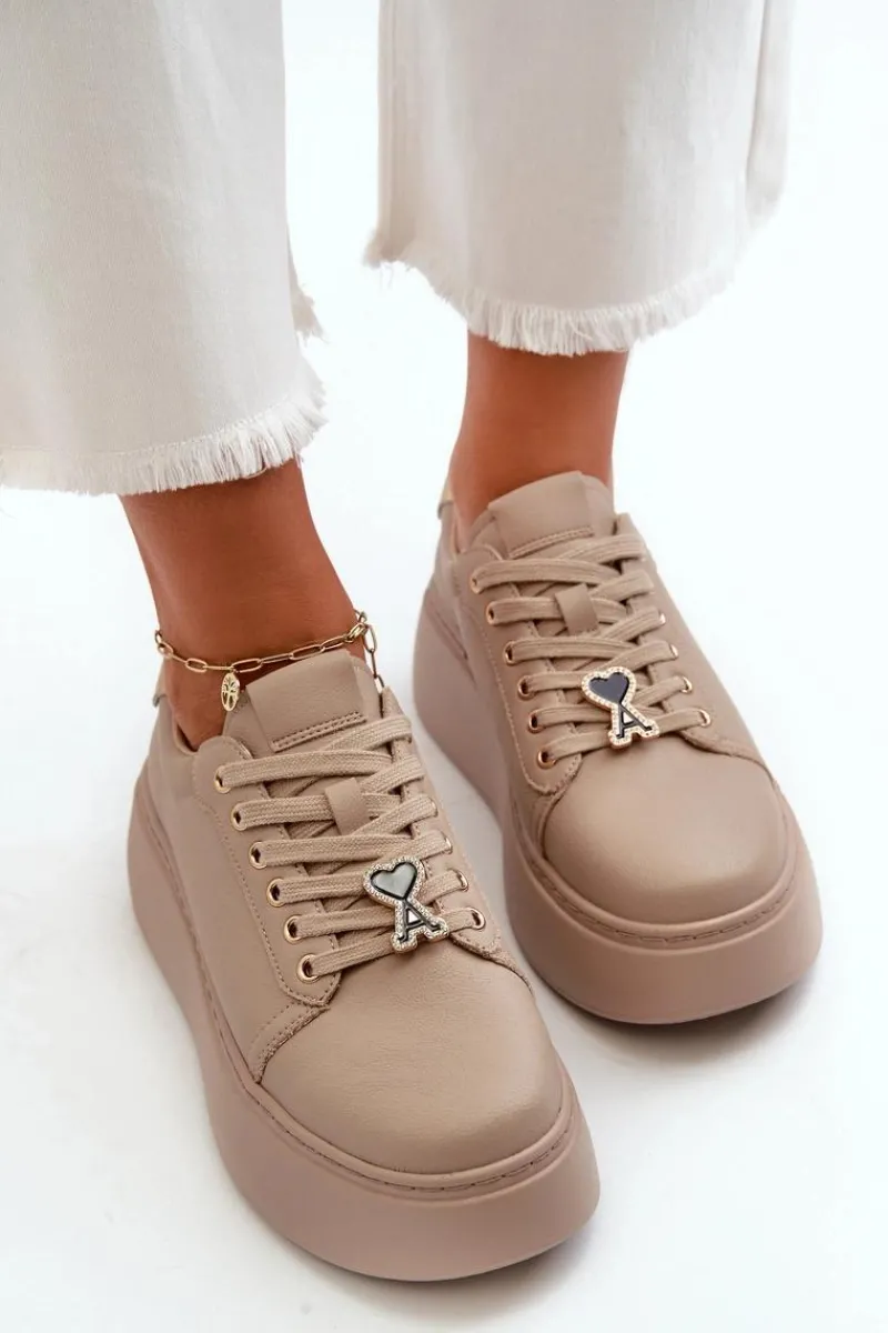 Sneakersy Damskie>Buty damskie Vinceza Damskie Skórzane Sneakersy Na Platformie Beżowe Vinceza 66700