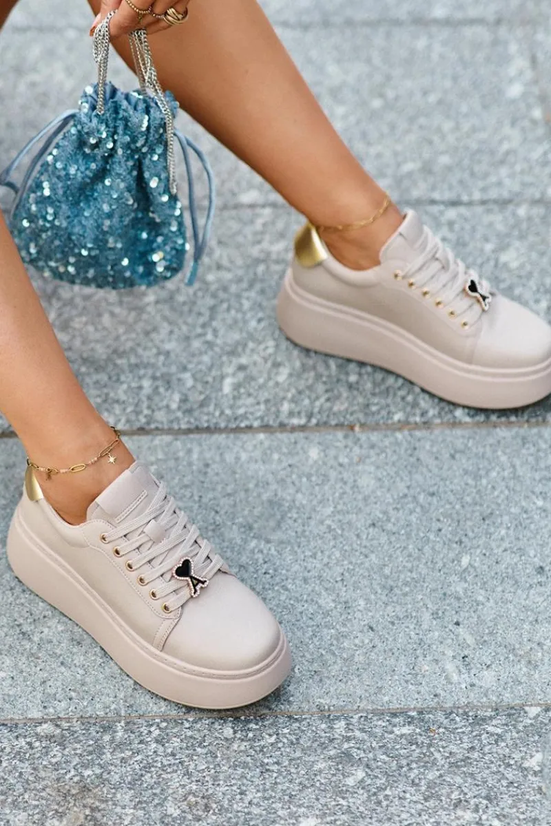 Sneakersy Damskie>Buty damskie Vinceza Damskie Skórzane Sneakersy Na Platformie Beżowe Vinceza 66700