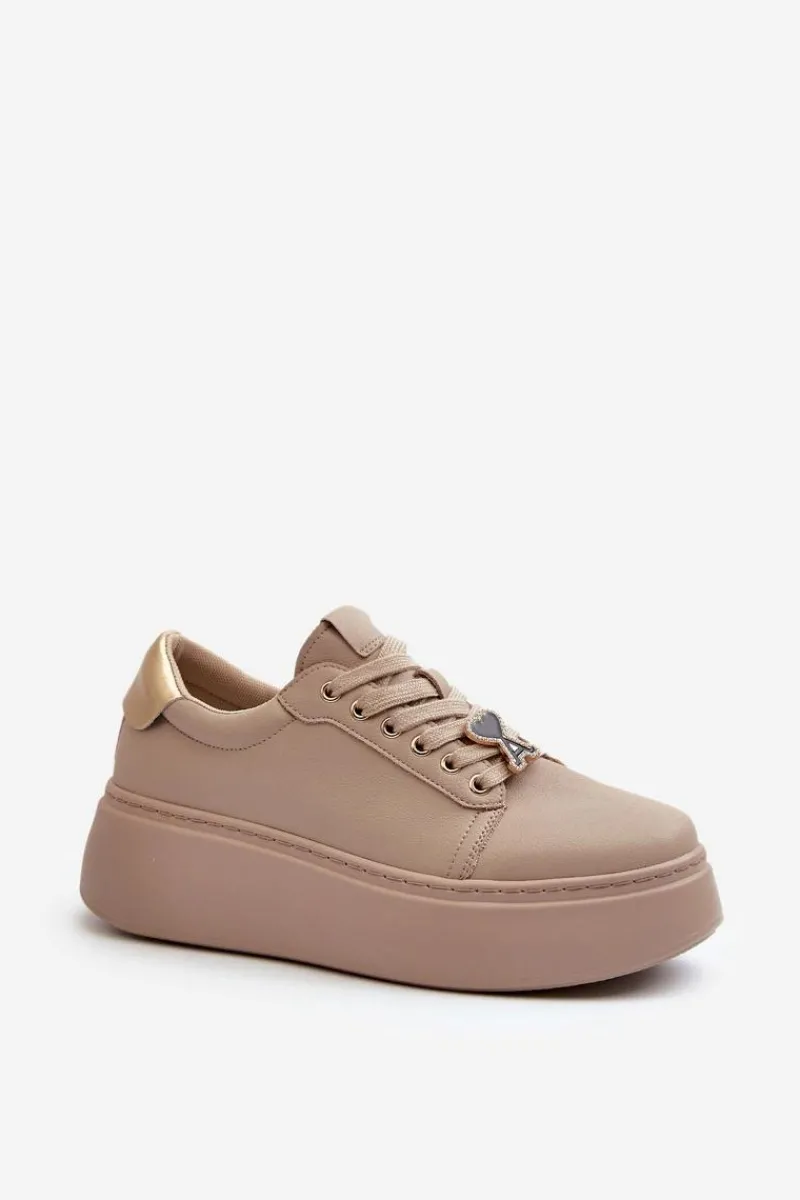 Sneakersy Damskie>Buty damskie Vinceza Damskie Skórzane Sneakersy Na Platformie Beżowe Vinceza 66700