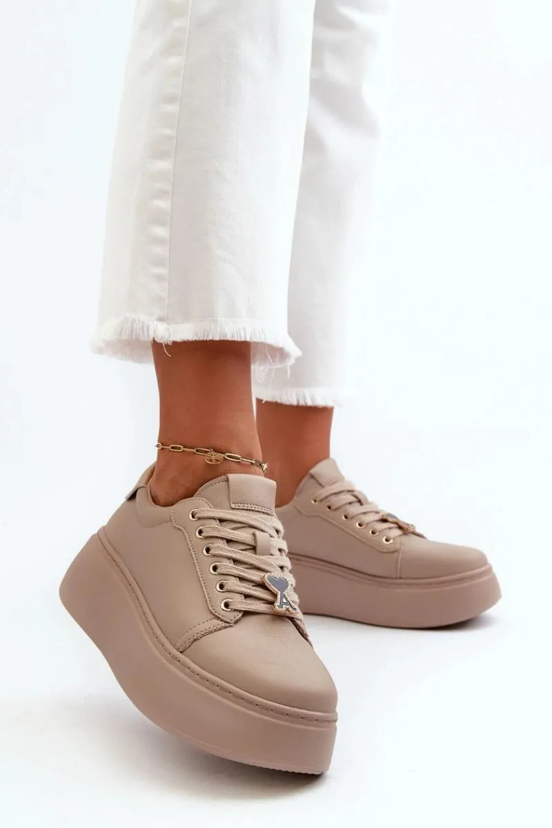 Sneakersy Damskie>Buty damskie Vinceza Damskie Skórzane Sneakersy Na Platformie Beżowe Vinceza 66700