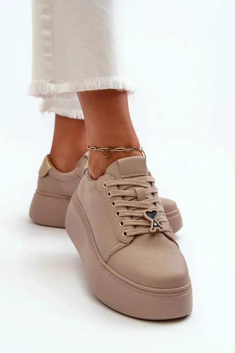 Sneakersy Damskie>Buty damskie Vinceza Damskie Skórzane Sneakersy Na Platformie Beżowe Vinceza 66700