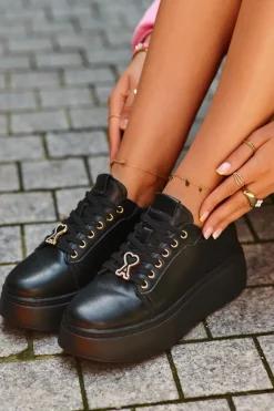 Clearance Buty damskie Vinceza Damskie Skórzane Sneakersy Na Platformie Czarne Vinceza 66700