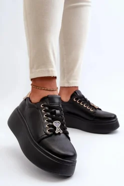 Clearance Buty damskie Vinceza Damskie Skórzane Sneakersy Na Platformie Czarne Vinceza 66700