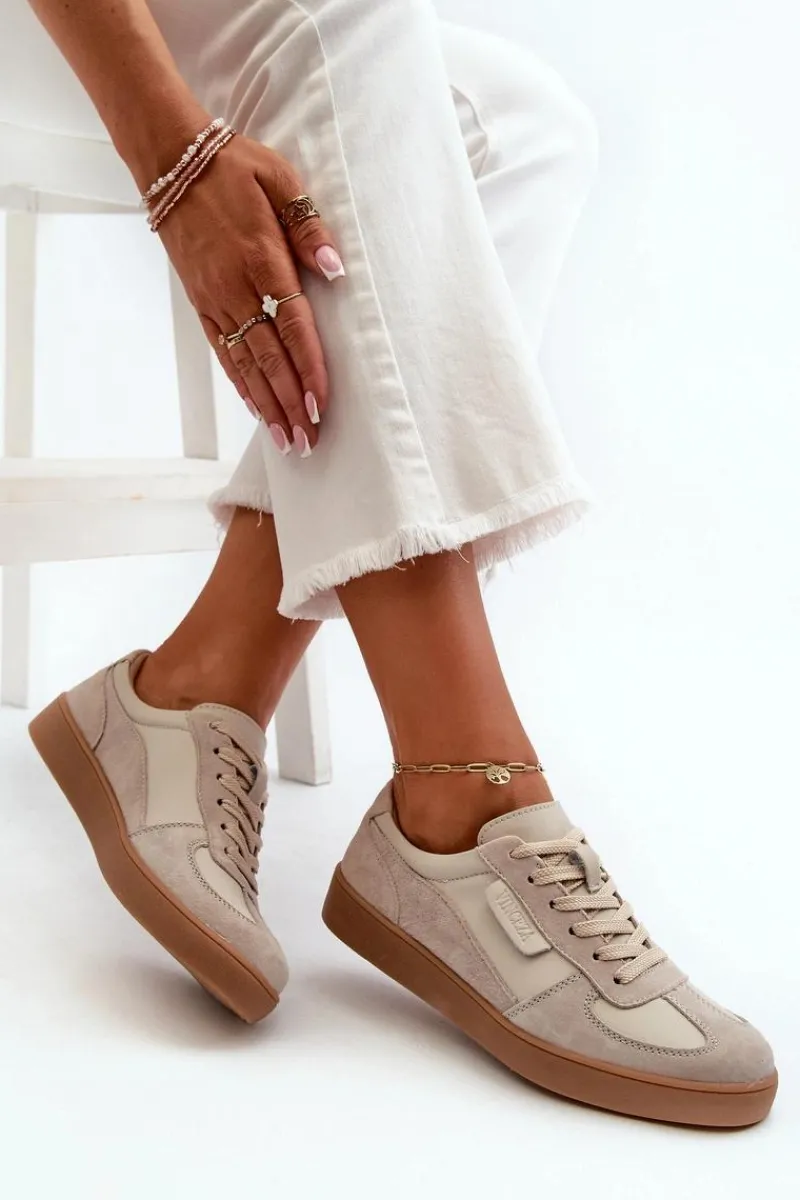 Sneakersy Damskie>Buty damskie Vinceza Damskie Skórzane Sneakersy Szare Vinceza 7333