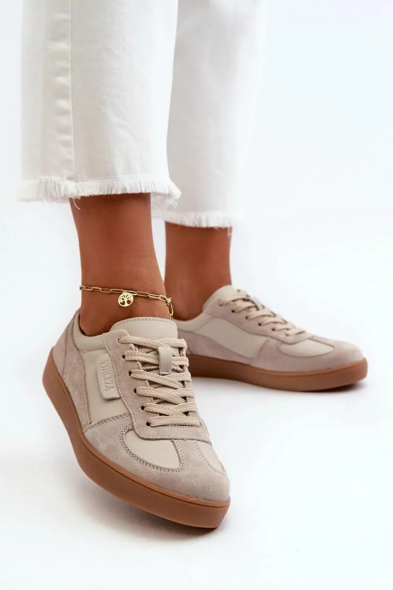 Sneakersy Damskie>Buty damskie Vinceza Damskie Skórzane Sneakersy Szare Vinceza 7333