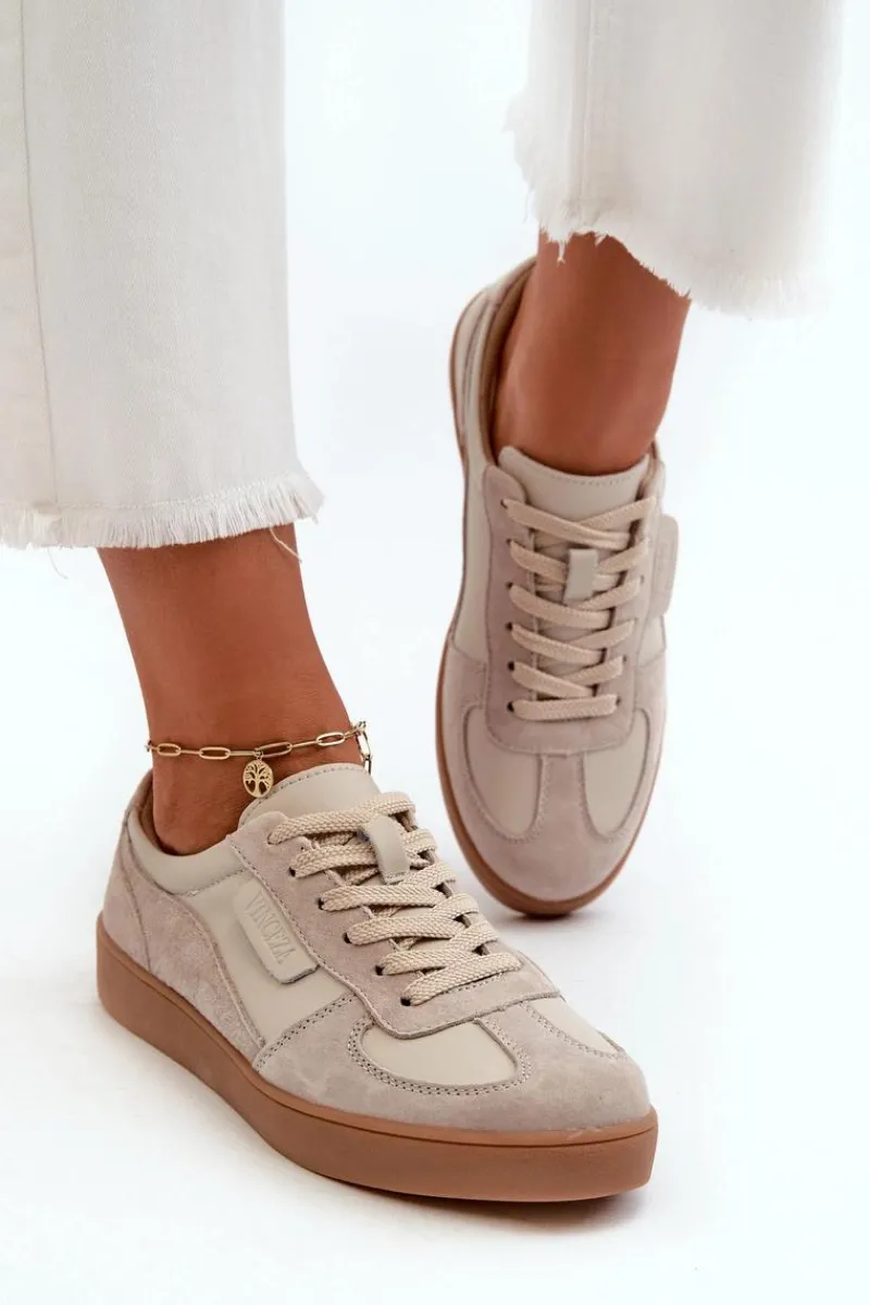 Sneakersy Damskie>Buty damskie Vinceza Damskie Skórzane Sneakersy Szare Vinceza 7333