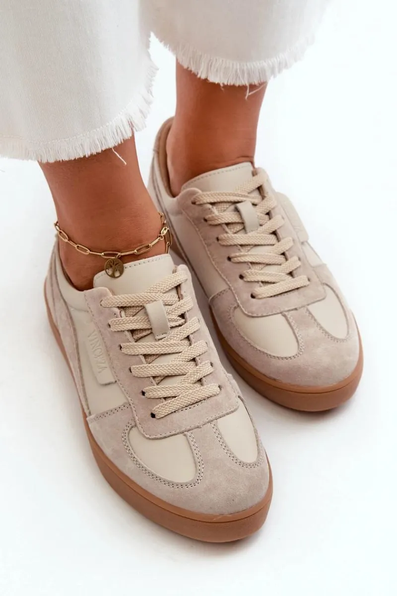 Sneakersy Damskie>Buty damskie Vinceza Damskie Skórzane Sneakersy Szare Vinceza 7333