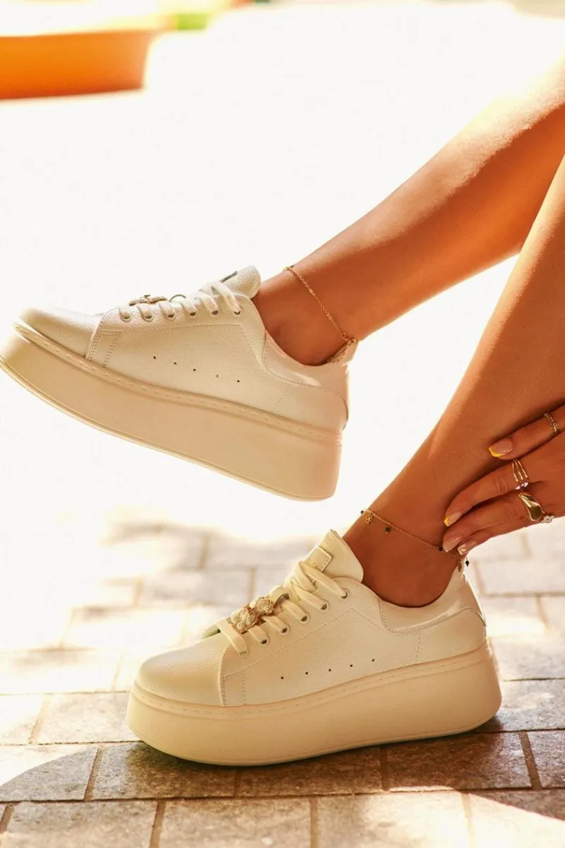 Sneakersy Damskie>Buty damskie Vinceza Damskie Skórzane Sneakersy Na Platformie Z Misiem Białe Vinceza 66641