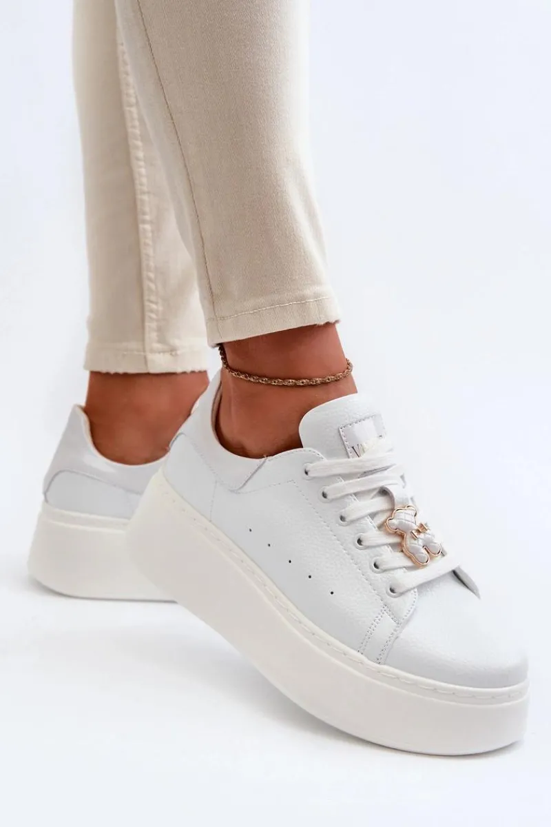 Sneakersy Damskie>Buty damskie Vinceza Damskie Skórzane Sneakersy Na Platformie Z Misiem Białe Vinceza 66641