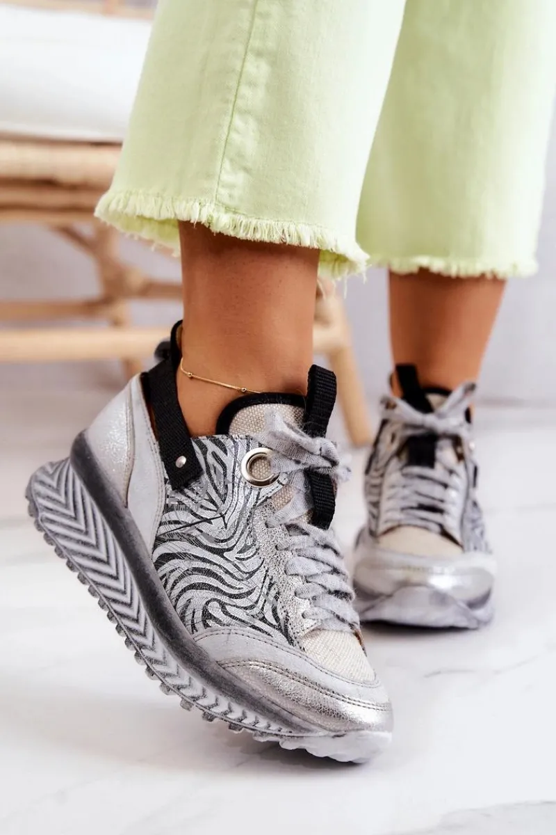 Sneakersy Damskie>Maciejka Damskie Skórzane Sneakersy 04916-03 Szare