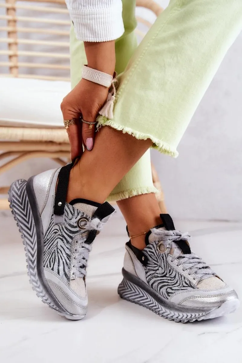 Sneakersy Damskie>Maciejka Damskie Skórzane Sneakersy 04916-03 Szare