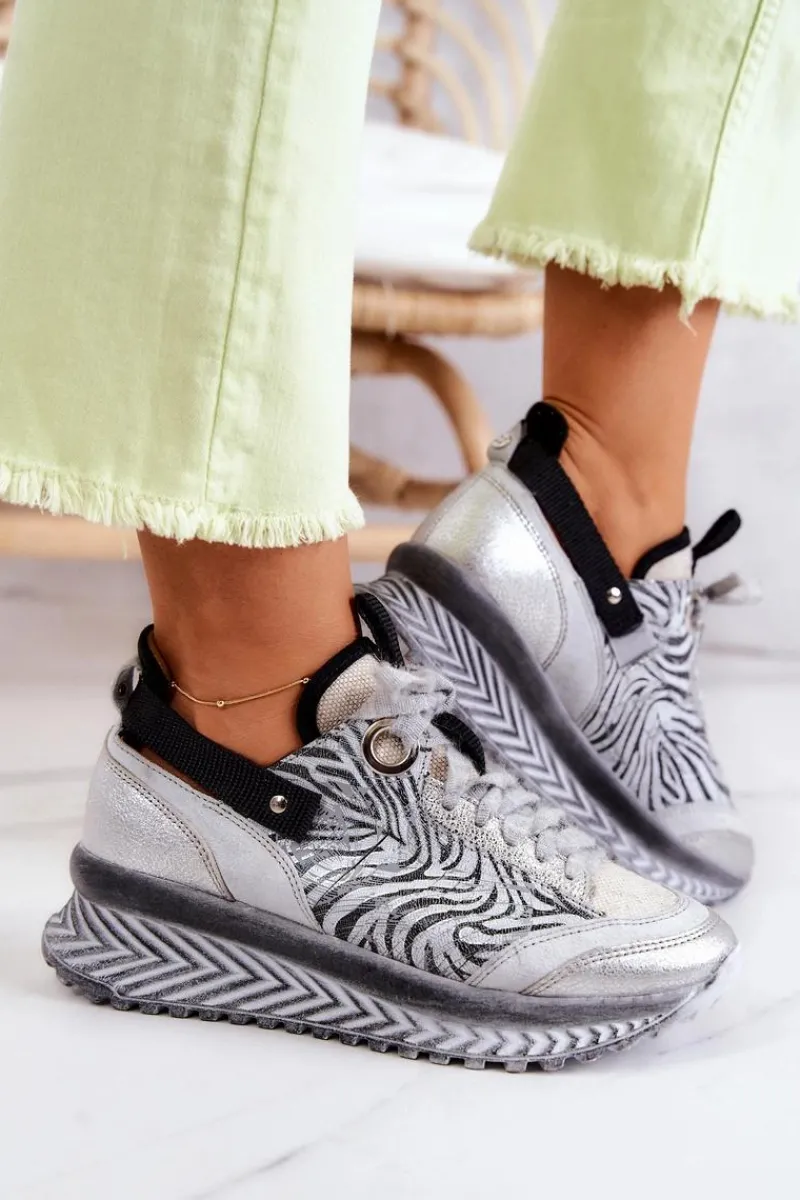 Sneakersy Damskie>Maciejka Damskie Skórzane Sneakersy 04916-03 Szare