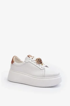 Best CheBello Damskie Skórzane Sneakersy 4411 Białe Biały