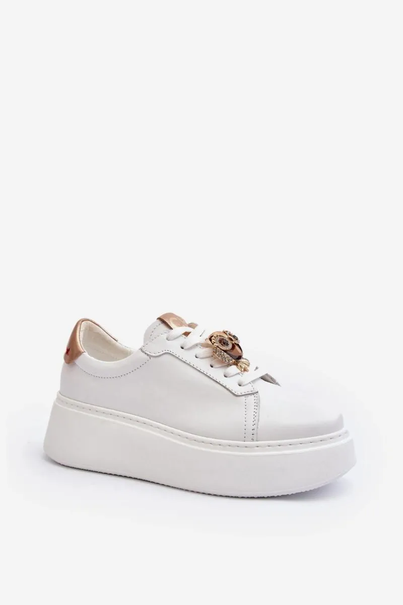 Best CheBello Damskie Skórzane Sneakersy 4411 Białe Biały