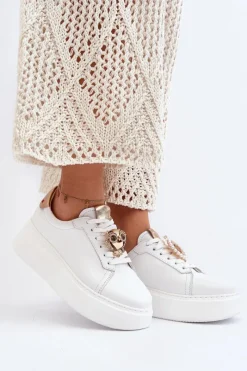 Best CheBello Damskie Skórzane Sneakersy 4411 Białe Biały