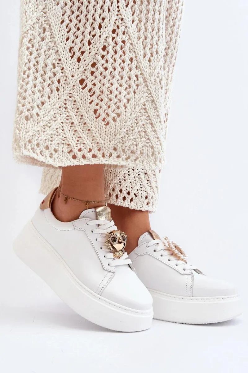 Best CheBello Damskie Skórzane Sneakersy 4411 Białe Biały