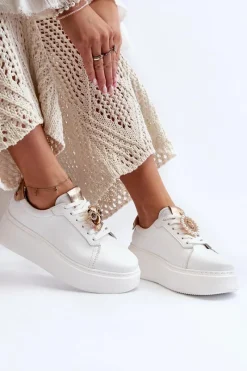Best CheBello Damskie Skórzane Sneakersy 4411 Białe Biały