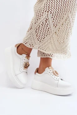 Best CheBello Damskie Skórzane Sneakersy 4411 Białe Biały