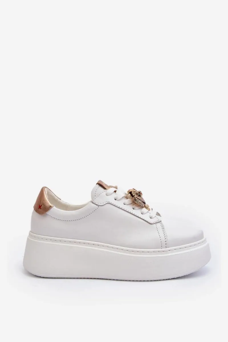 Best CheBello Damskie Skórzane Sneakersy 4411 Białe Biały