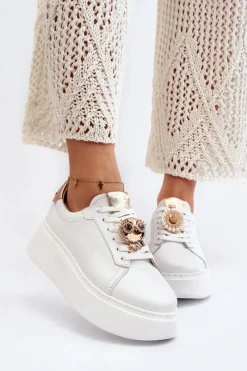 Best CheBello Damskie Skórzane Sneakersy 4411 Białe Biały