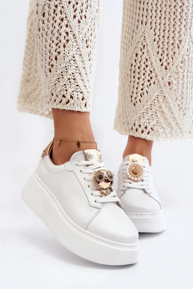 Best CheBello Damskie Skórzane Sneakersy 4411 Białe Biały