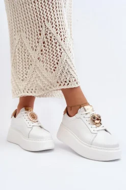 Best CheBello Damskie Skórzane Sneakersy 4411 Białe Biały