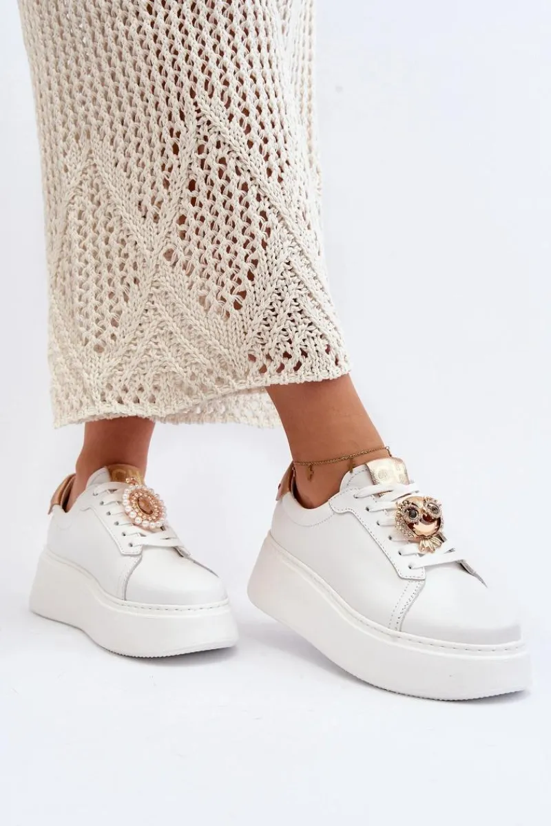 Best CheBello Damskie Skórzane Sneakersy 4411 Białe Biały