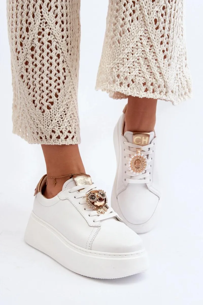 Best CheBello Damskie Skórzane Sneakersy 4411 Białe Biały