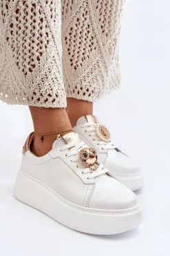 Best CheBello Damskie Skórzane Sneakersy 4411 Białe Biały