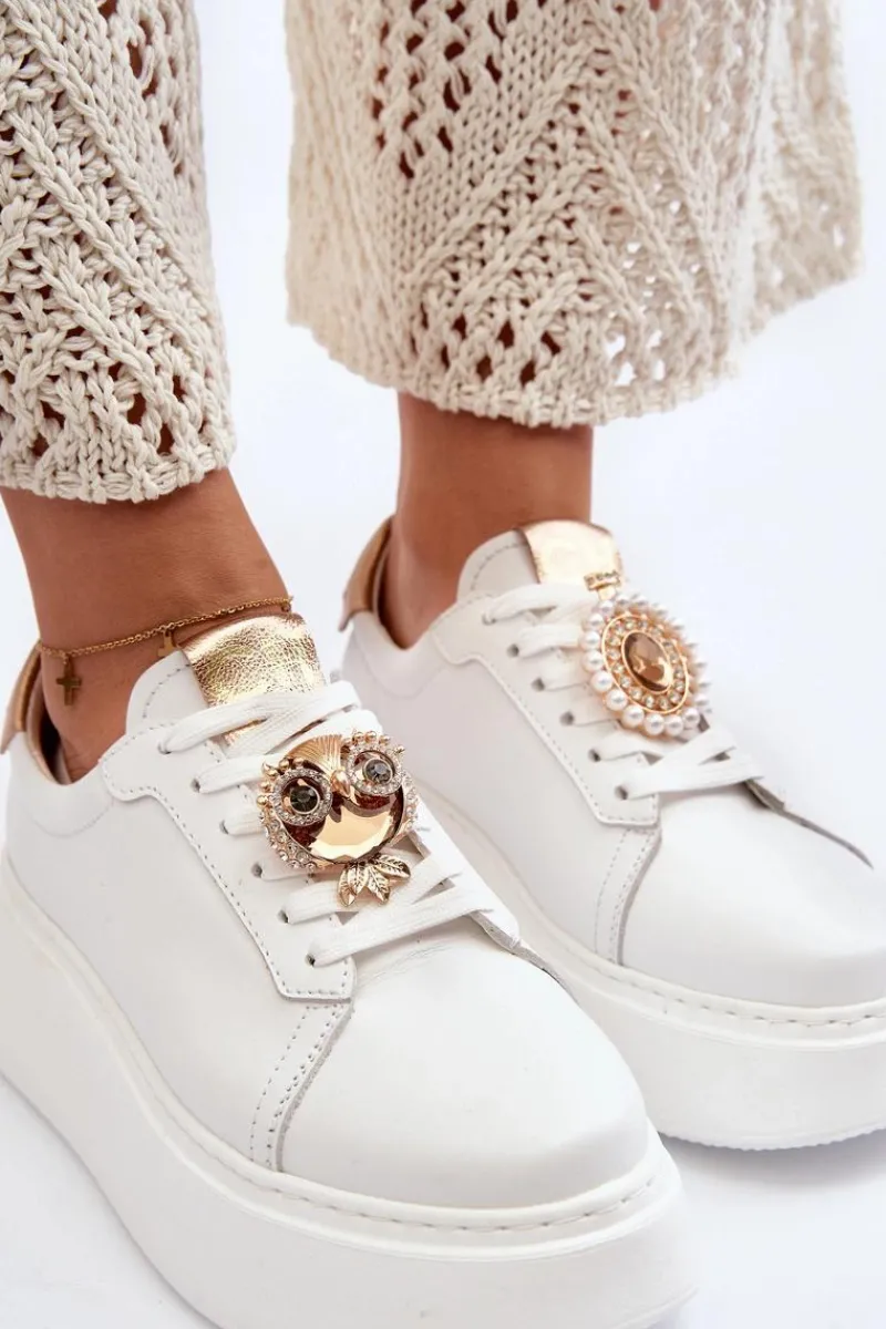 Best CheBello Damskie Skórzane Sneakersy 4411 Białe Biały