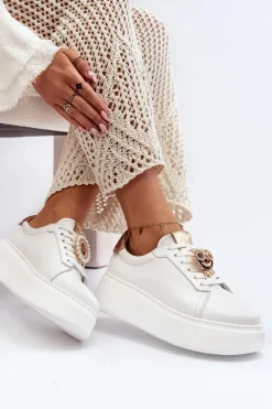 Best CheBello Damskie Skórzane Sneakersy 4411 Białe Biały