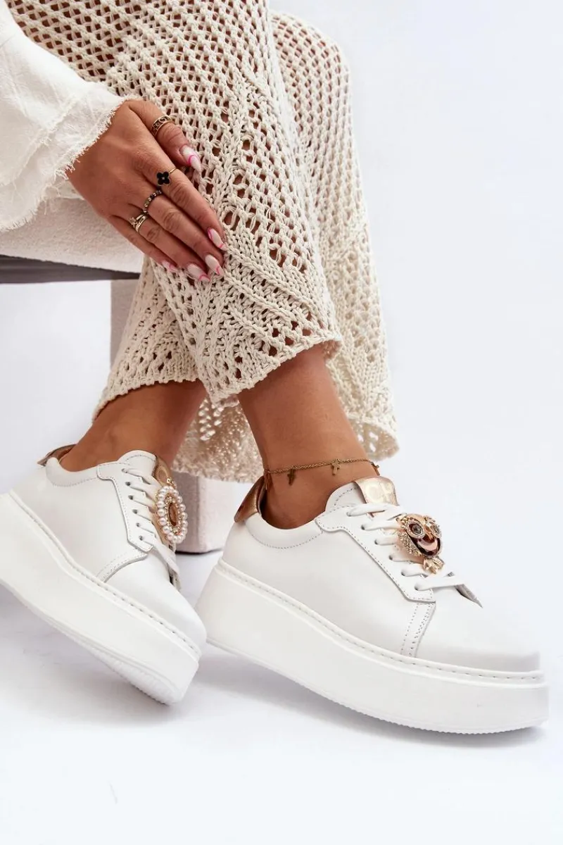 Best CheBello Damskie Skórzane Sneakersy 4411 Białe Biały