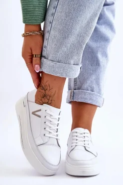 Damskie Skórzane Sportowe Buty Na Platformie Białe Saul Damskie Sneakersy Damskie
