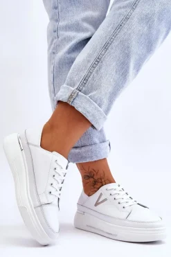 Damskie Skórzane Sportowe Buty Na Platformie Białe Saul Damskie Sneakersy Damskie