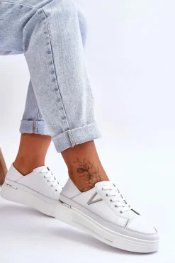 Damskie Skórzane Sportowe Buty Na Platformie Białe Saul Damskie Sneakersy Damskie