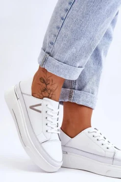 Damskie Skórzane Sportowe Buty Na Platformie Białe Saul Damskie Sneakersy Damskie