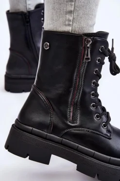 Clearance Damskie Skórzane Sznurowane Botki Trapery Czarne Shanna Damskie Damskie Trapery|Botki Sznurowane