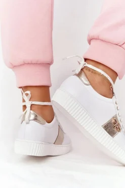 Clearance Boto Damskie Skórzane Tenisówki Lewski Shoes 2786-0 Biało-Złote