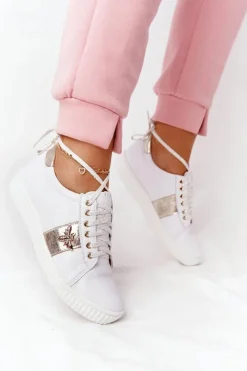 Clearance Boto Damskie Skórzane Tenisówki Lewski Shoes 2786-0 Biało-Złote