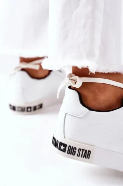 Hot Damskie Skórzane Tenisówki BIG STAR II274031 Biało-Czarne Damskie Trampki Damskie Big Star|Trampki Damskie Niskie